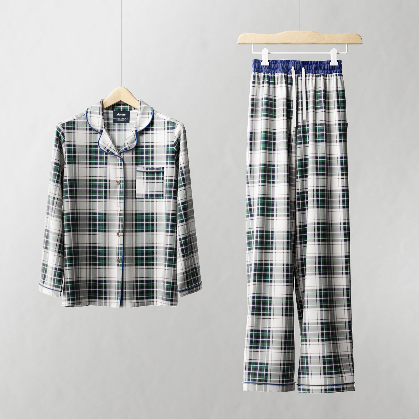 Ladies Pajamas Set Green Tartan