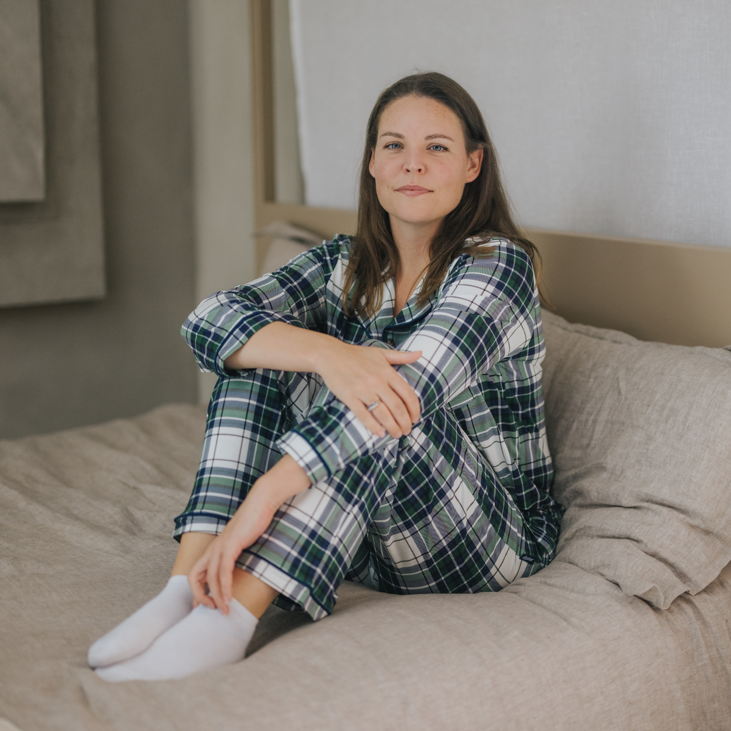 Ladies Pajamas Set Green Tartan