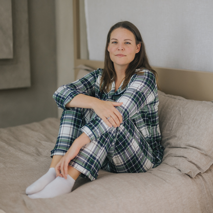 Ladies Pajamas Set Green Tartan
